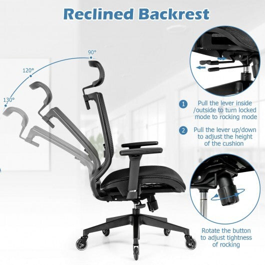 Adjustable Mesh Computer Chair with Sliding Seat and Lumbar Support-Black - Color: Black