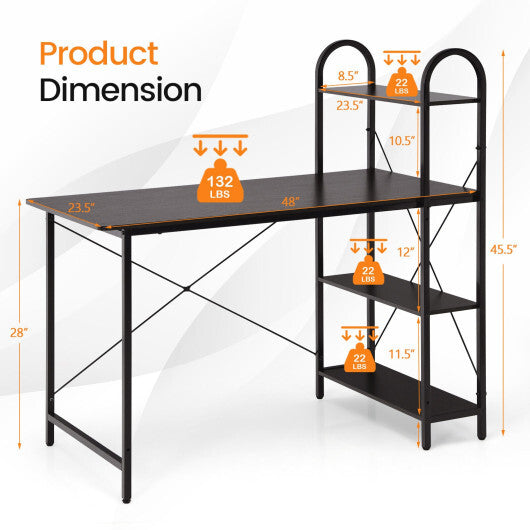 Reversible Computer Desk Study Workstation Home Office 4-tier Bookshelf-Brown - Color: Brown