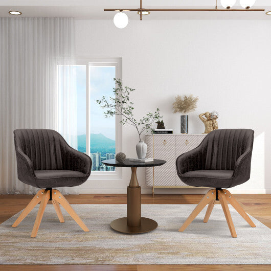 Modern Leathaire Set of 2 Swivel Accent Chair with Beech Wood Legs-Brown - Color: Brown