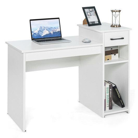 Computer Desk PC Laptop Table with Drawer and Shelf-White - Color: White