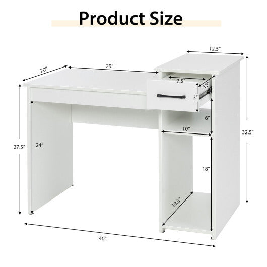 Computer Desk PC Laptop Table with Drawer and Shelf-White - Color: White