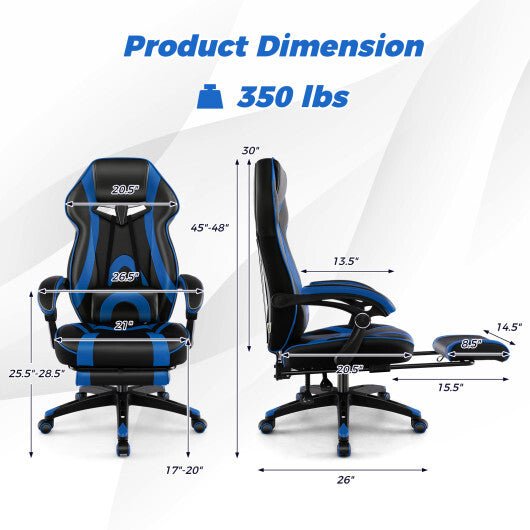 Gaming Chair Racing Style Swivel Chair with Footrest and Adjustable Lumbar Pillow-Blue