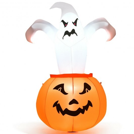 6 Feet Halloween Blow-Up Inflatable Ghost in Pumpkin with LED Light - Color: Orange - Size: 6 ft