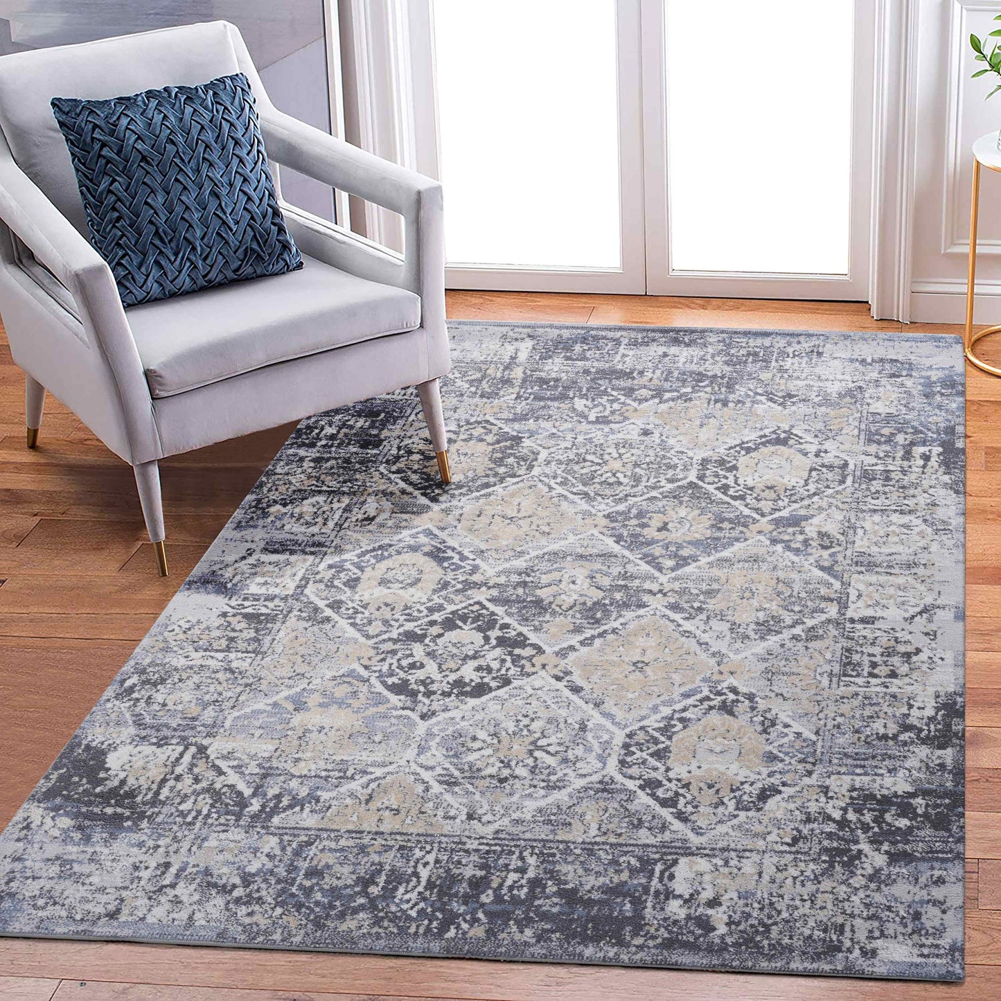 NAAR PAYAS Collection 8X10 Grey/Blue /Traditional Non-Shedding Living Room Bedroom Dining Home Office Stylish and Stain Resistant Area Rug