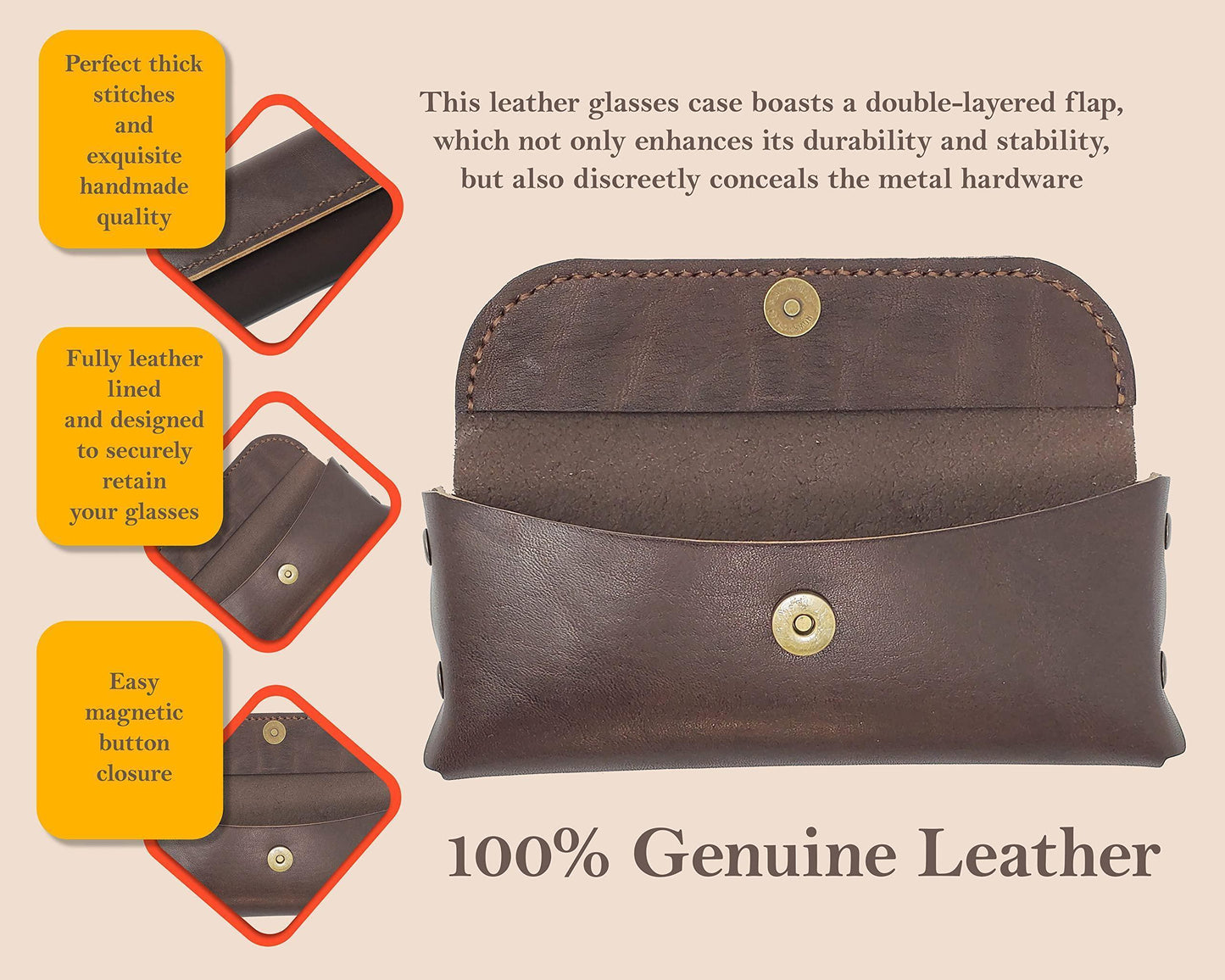 Leather Glasses Case Eyeglass Case Sunglass Case Genuine Leather Slim Glasses Case for Men and Women Dark Brown