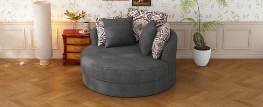 Swivel Accent Barrel Chair with 5 Movable Pillow 360 Degree Swivel Round Sofa Chair for Living Room,Bedroom, Hotel, Grey