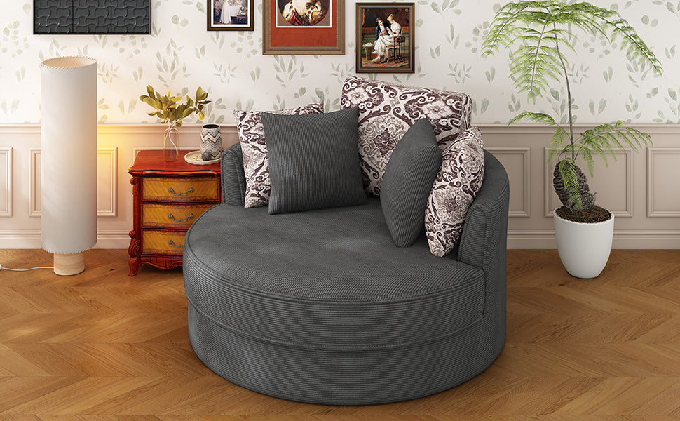 Swivel Accent Barrel Chair with 5 Movable Pillow 360 Degree Swivel Round Sofa Chair for Living Room,Bedroom, Hotel, Grey