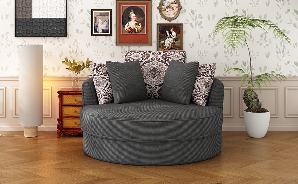 Swivel Accent Barrel Chair with 5 Movable Pillow 360 Degree Swivel Round Sofa Chair for Living Room,Bedroom, Hotel, Grey