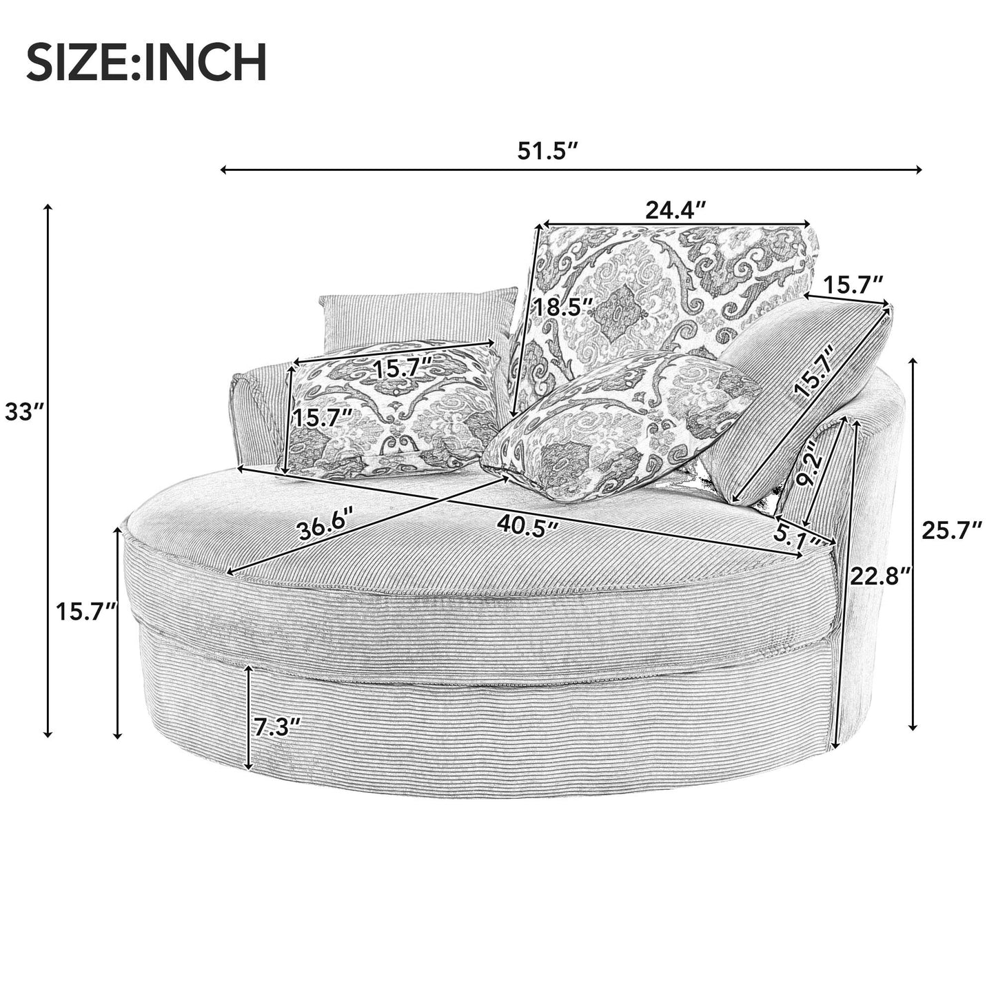 Swivel Accent Barrel Chair with 5 Movable Pillow 360 Degree Swivel Round Sofa Chair for Living Room,Bedroom, Hotel, Grey