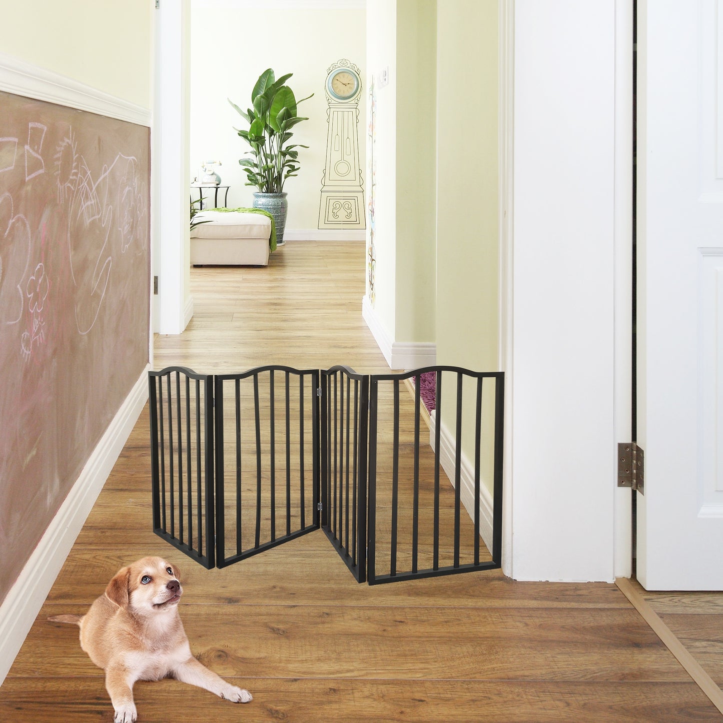 Pet Gate - Dog Gate for Doorways, Stairs or House - Freestanding, Folding, brown, Arc Wooden