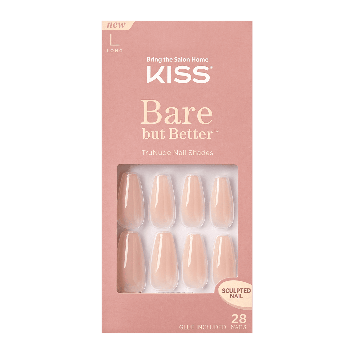 KISS Bare but Better Sculpted Nude Fake Nails, Nude Drama, 28 Count