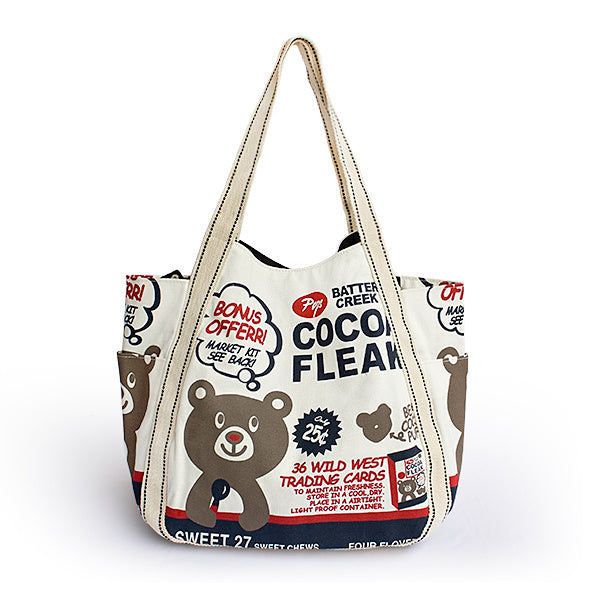 ILEA - [Cocoa Fleak] 100% Cotton Eco Canvas Shoulder Tote Bag / Shopper Bag / Multiple Pockets