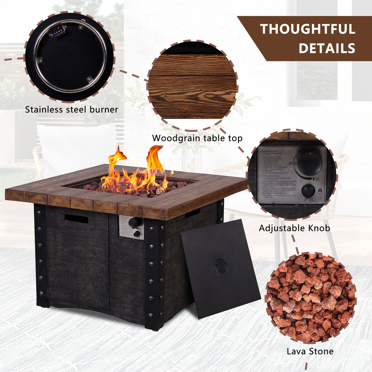 Good Product 50,000 BTU Outdoor Gas Fire Table , Faux Woodgraine table top Fire Pit