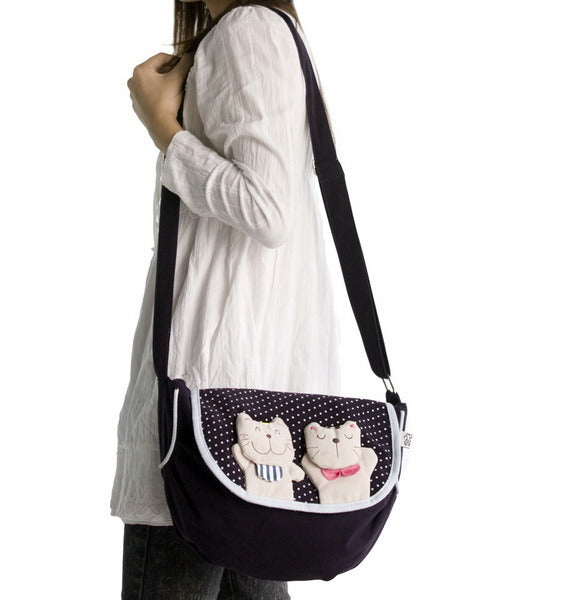 [Lazy Cat] 100% Cotton Canvas Shoulder Bag / Swingpack / Travel Bag