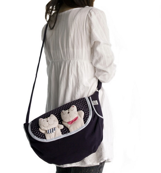 [Lazy Cat] 100% Cotton Canvas Shoulder Bag / Swingpack / Travel Bag