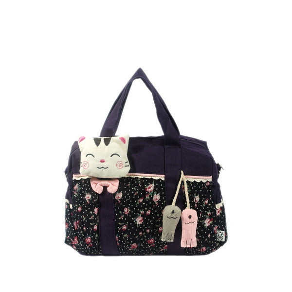 [Cat Catch the Fish] 100% Cotton Canvas Shoulder Bag / Swingpack / Travel Bag