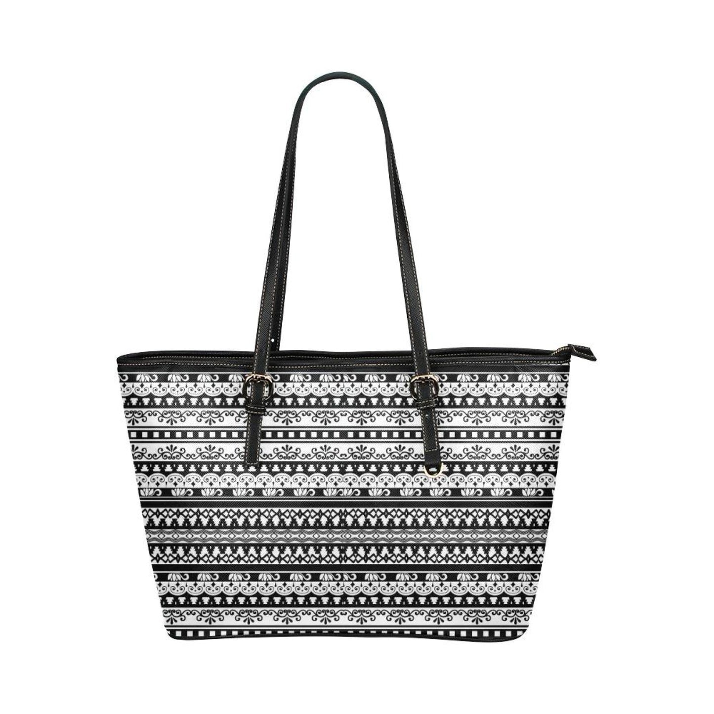 Black And White Vintage Style Leather Tote Bag