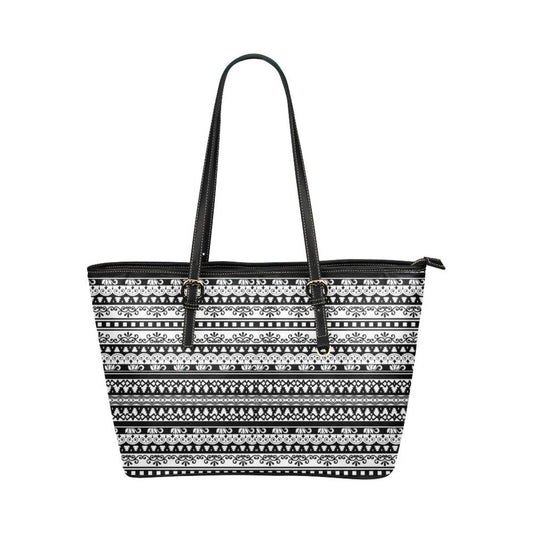 Black And White Vintage Style Leather Tote Bag