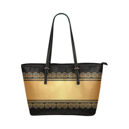 Black And Gold Vintage Style Leather Tote Bag