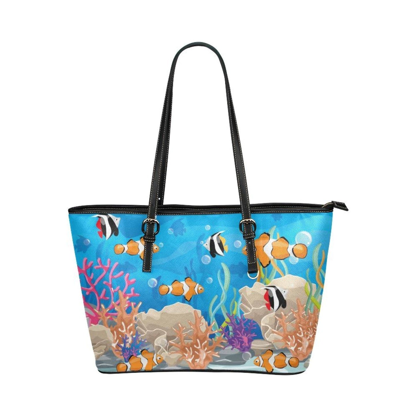 Coral Reef Sea Life Style Leather Tote Bag