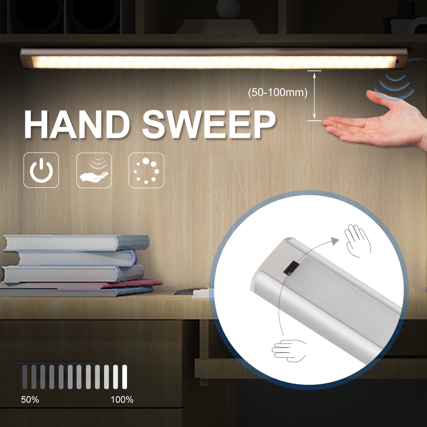 SEARMOR Hand Sweep Sensor Switch Cabinet Light 3000K 4000K 6000K Led Light Bar for Kitchen, Cupboard, Shelf, Closet