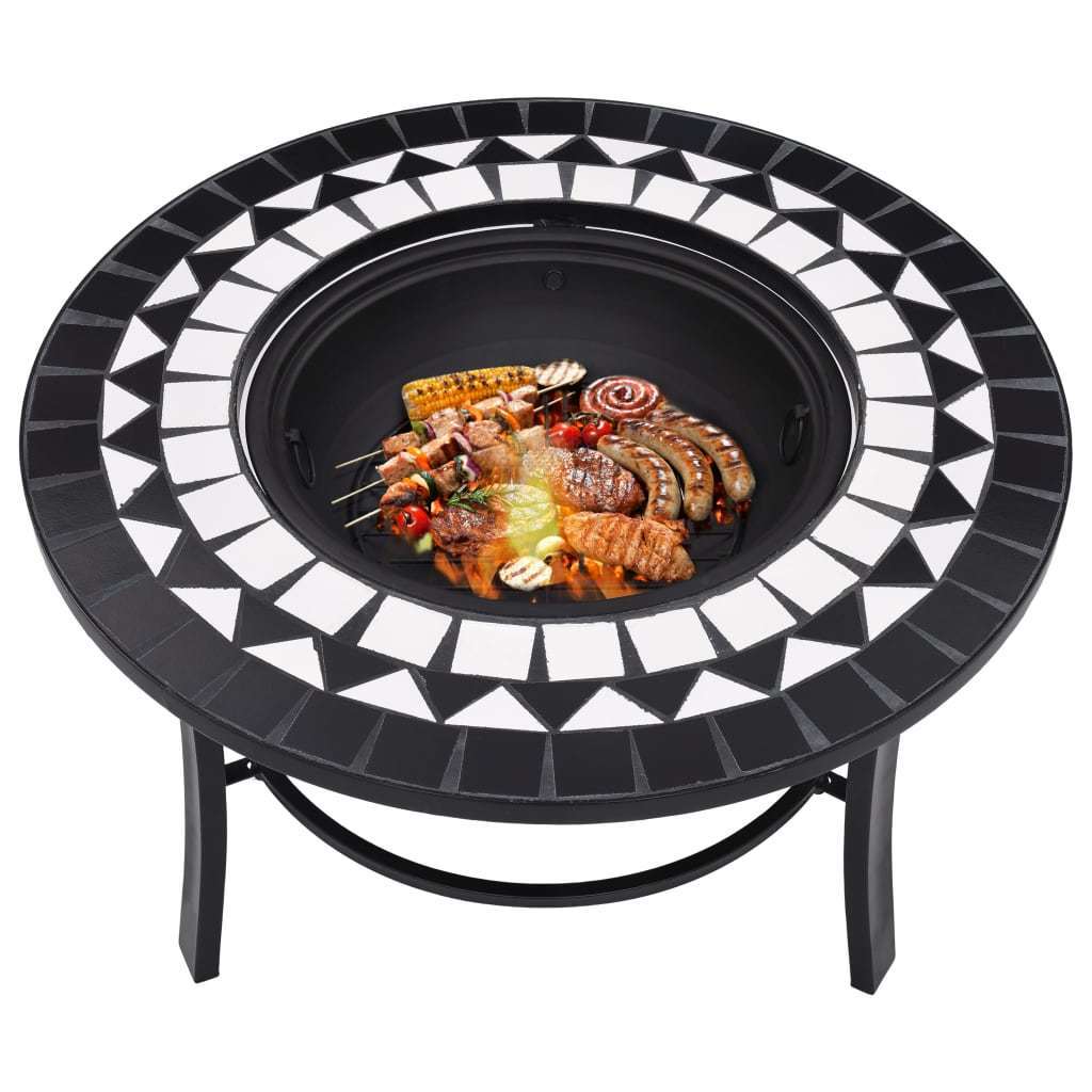 Mosaic Fire Pit Black and White 26.8" Ceramic