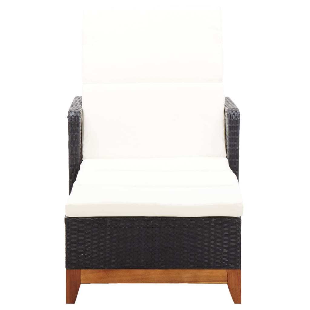 Sun Lounger Poly Rattan and Solid Acacia Wood Black