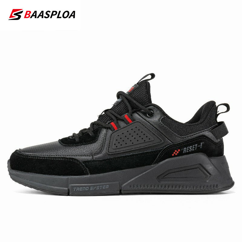 Baasploa Men Casual Waterproof Running Shoes Fashion Leather Skateboard Shoes Non-slip Wear-resistant Male Sport Shoes 2022 New