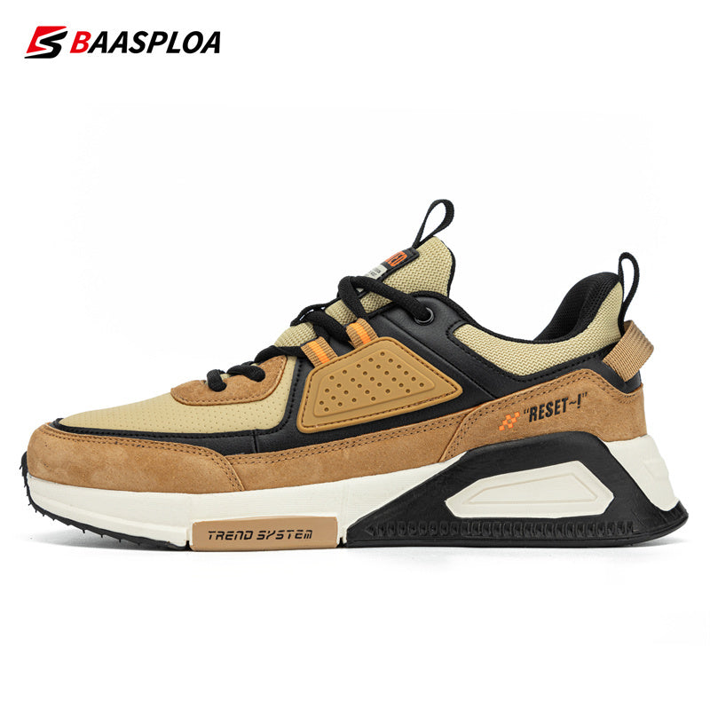 Baasploa Men Casual Waterproof Running Shoes Fashion Leather Skateboard Shoes Non-slip Wear-resistant Male Sport Shoes 2022 New