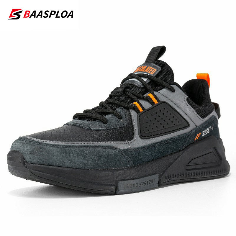 Baasploa Men Casual Waterproof Running Shoes Fashion Leather Skateboard Shoes Non-slip Wear-resistant Male Sport Shoes 2022 New