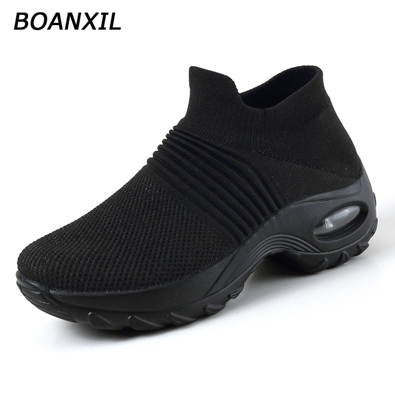 BOANXIL 2022 Women Tennis Shoes Breathable Increase Sports Sneakers Air Cushion Female Walking Sock Shoes Thick Bottom Platforms