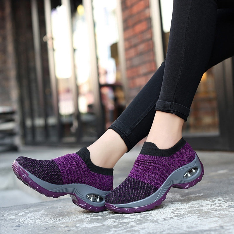 BOANXIL 2022 Women Tennis Shoes Breathable Increase Sports Sneakers Air Cushion Female Walking Sock Shoes Thick Bottom Platforms