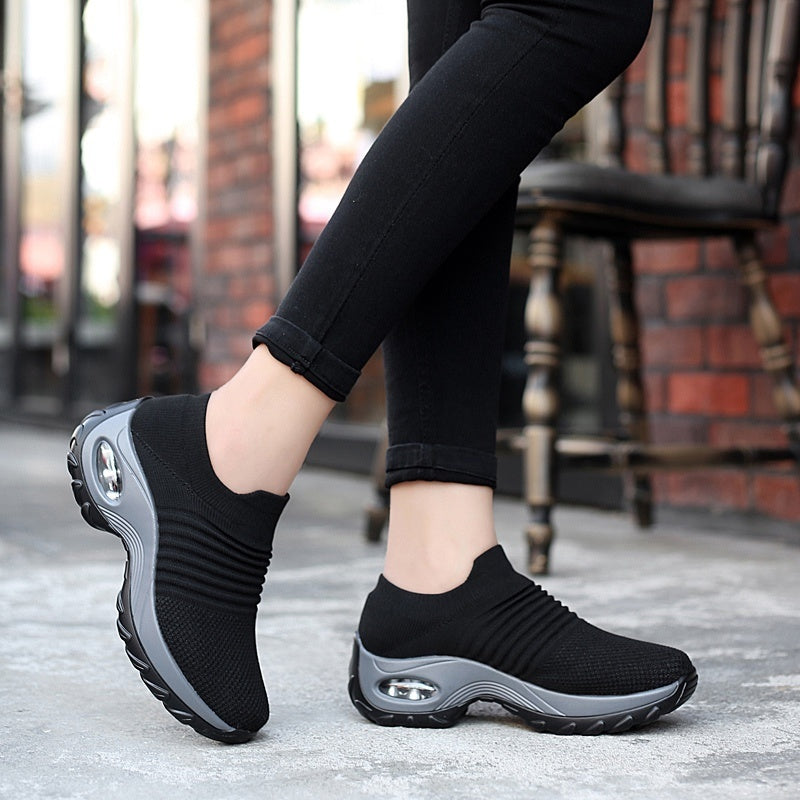 BOANXIL 2022 Women Tennis Shoes Breathable Increase Sports Sneakers Air Cushion Female Walking Sock Shoes Thick Bottom Platforms