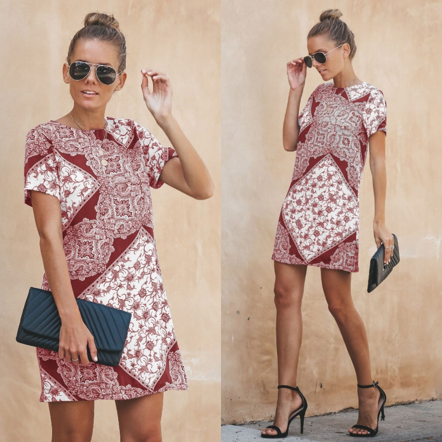 Spring and Summer New Women's Short Skirt Printed Casual Short-sleeved Dress