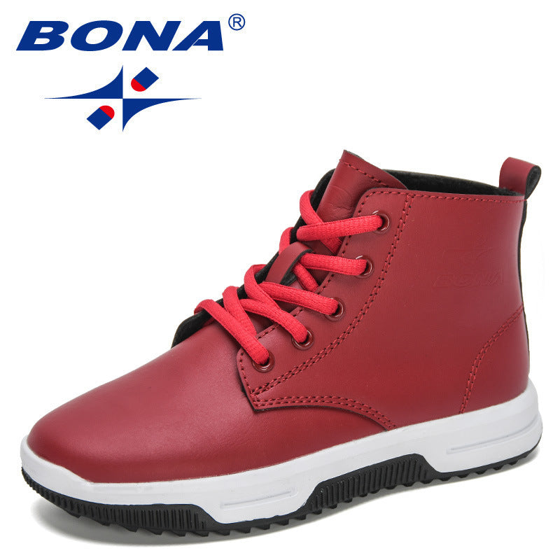 BONA 2021 New Designers Running Shoes Boy Leather Teenager Shoes Child Sneakers High Top Kids School Footwear Walking Shoes Girl