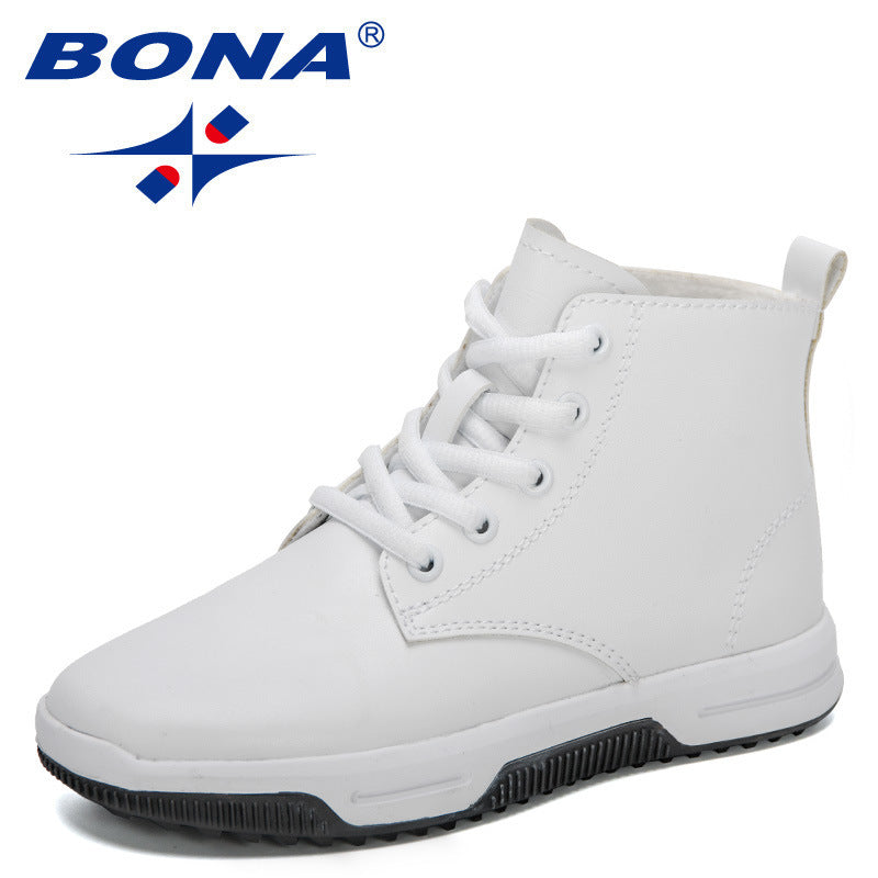 BONA 2021 New Designers Running Shoes Boy Leather Teenager Shoes Child Sneakers High Top Kids School Footwear Walking Shoes Girl