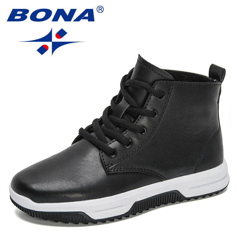 BONA 2021 New Designers Running Shoes Boy Leather Teenager Shoes Child Sneakers High Top Kids School Footwear Walking Shoes Girl