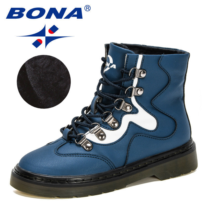 BONA 2020 New Designers High Top Casual Shoes Children Winter Boots Boys Shoes Fashion Leather Soft Antislip Girls Boots Comfy