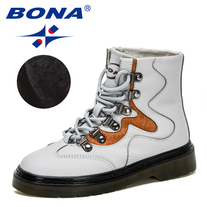 BONA 2020 New Designers High Top Casual Shoes Children Winter Boots Boys Shoes Fashion Leather Soft Antislip Girls Boots Comfy