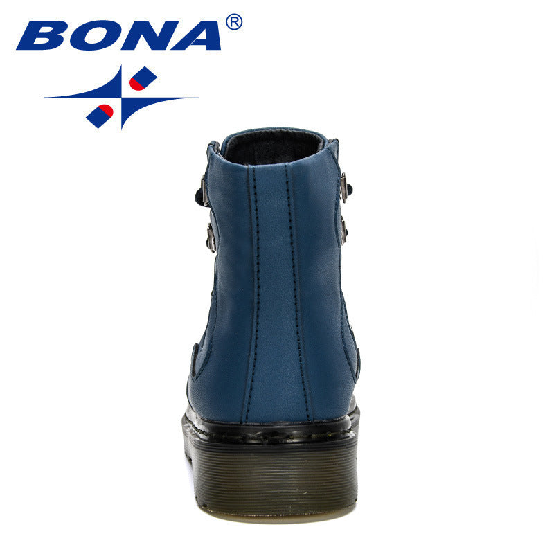 BONA 2020 New Designers High Top Casual Shoes Children Winter Boots Boys Shoes Fashion Leather Soft Antislip Girls Boots Comfy