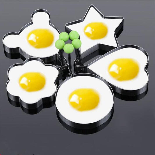 Egg Rings Fried Egg Molds Stainless Steel Egg Shaper Pancake Maker with Handle Different Shapes Stainless Steel Egg Molds for Frying Cooking (5 Shapes)