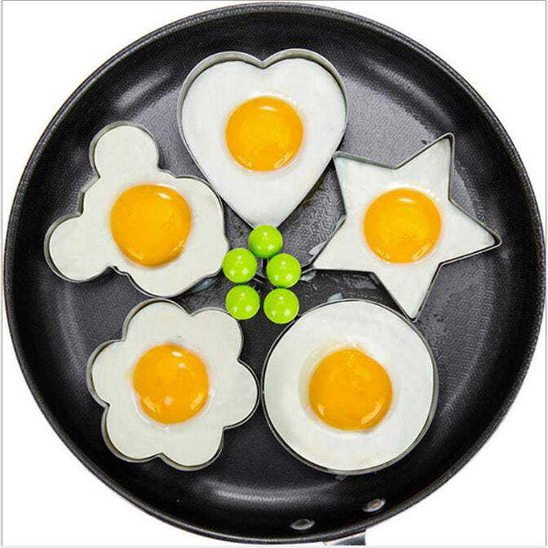 Egg Rings Fried Egg Molds Stainless Steel Egg Shaper Pancake Maker with Handle Different Shapes Stainless Steel Egg Molds for Frying Cooking (5 Shapes)