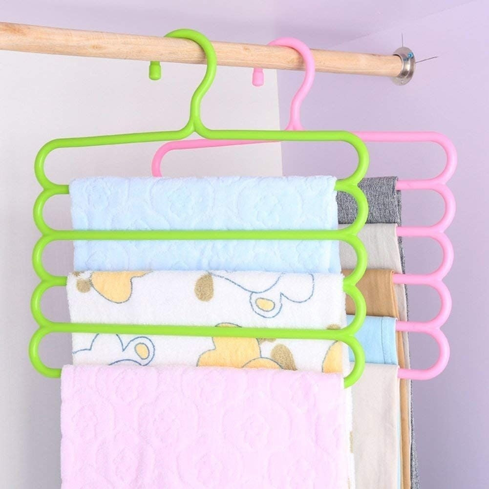 5 Layer Hanger Plastic Multipurpose Kitchen Towels Hanger, Space Saver Cabinet Hanger Multiple Clothe Hanger Tie Shawls Cabinet Organizer