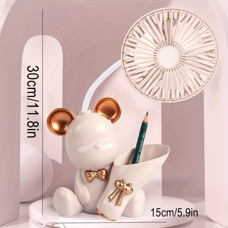 1pc Mini Bear Portable Handheld Battery Operated Fan Desk Fan; USB Rechargeable Battery Operated Fan; 3 Speeds Silent Desk Fan Mini Small Fan