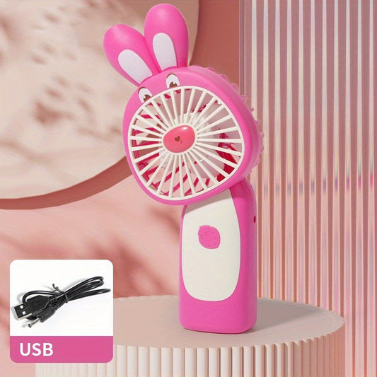 1pc Cartoon Rabbit USB Rechargeable Mini Small Portable Pocket Desktop Electric Handheld Fan; Gift For Student Boys And Girls; Girlfriend Birthday Gift