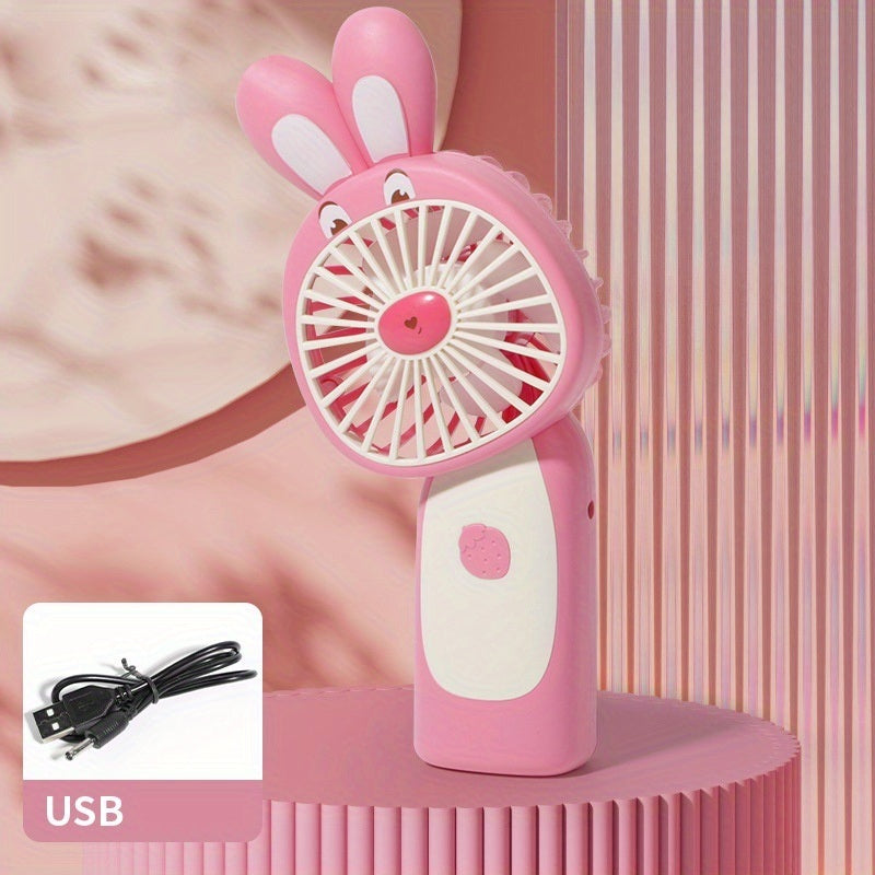 1pc Cartoon Rabbit USB Rechargeable Mini Small Portable Pocket Desktop Electric Handheld Fan; Gift For Student Boys And Girls; Girlfriend Birthday Gift