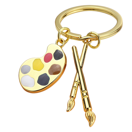 Artist Paint Palette and Brush Charm Pendant Keychain