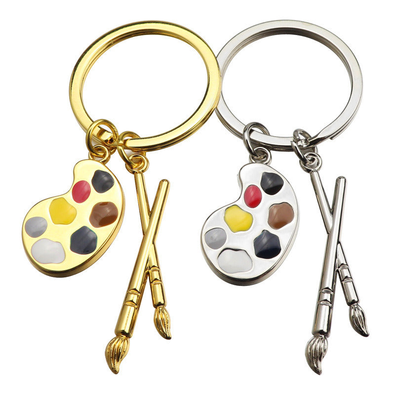 Artist Paint Palette and Brush Charm Pendant Keychain