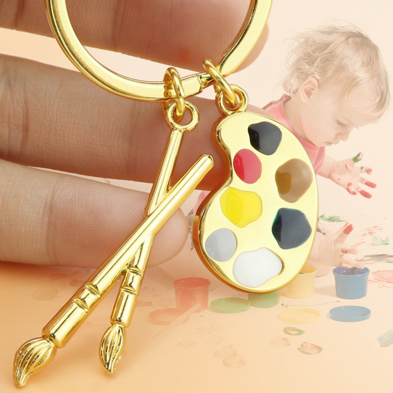 Artist Paint Palette and Brush Charm Pendant Keychain