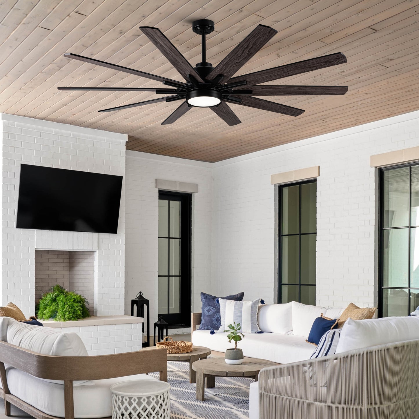 72 in. Indoor Plywood Farmhouse Black Smart Ceiling Fan with Integrated LED and Remote,Works with Alexa/Google